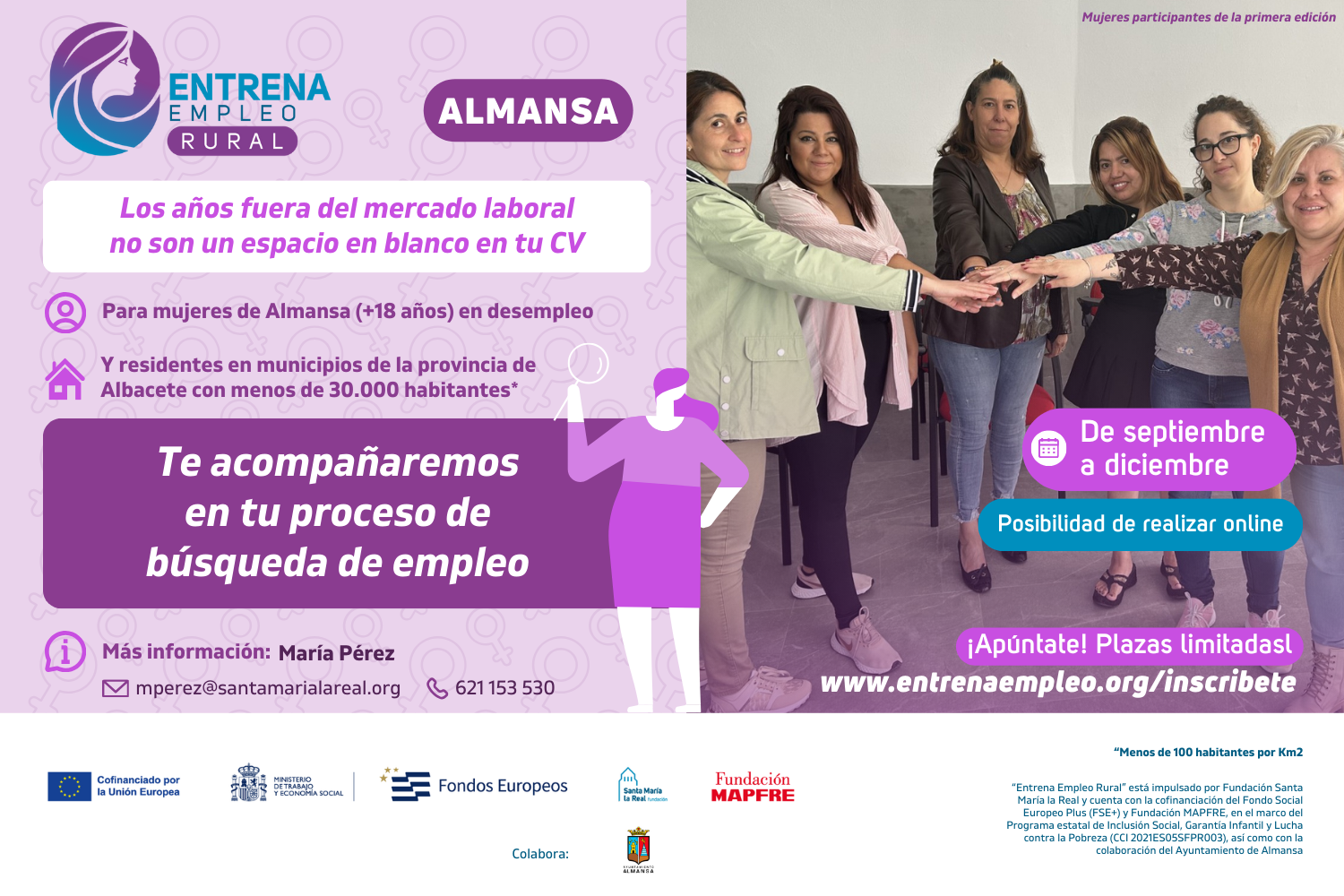 Últimos días para apuntarse a “Entrena Empleo Rural”, que ayudará a mujeres en desempleo de Almansa (Albacete) a reactivar su búsqueda de trabajo
