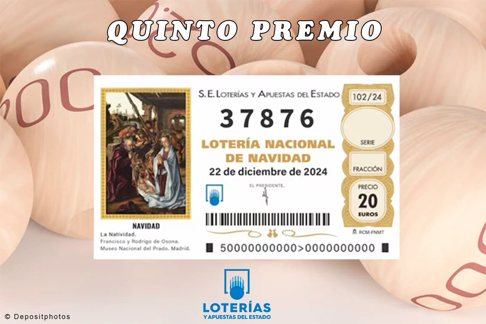  Sale el primer quinto premio de la Lotería de Navidad: 37876 