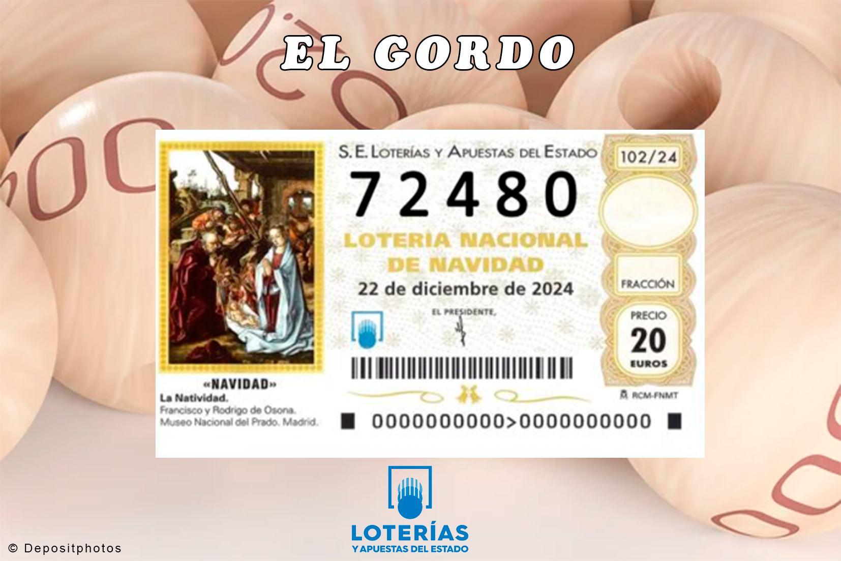 El Gordo de la Lotería de Navidad es el 72480