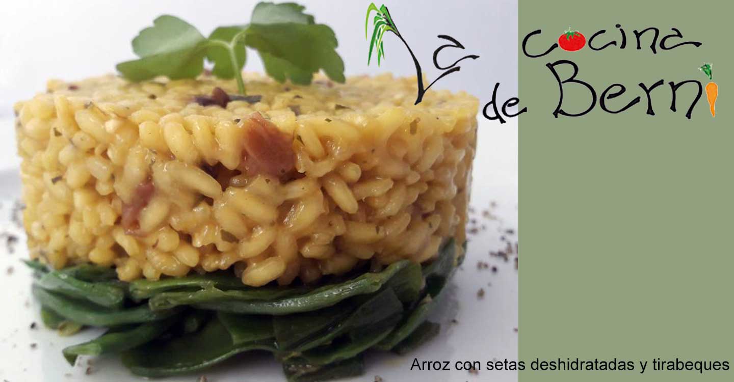 Arroz con setas deshidratadas y tirabeques