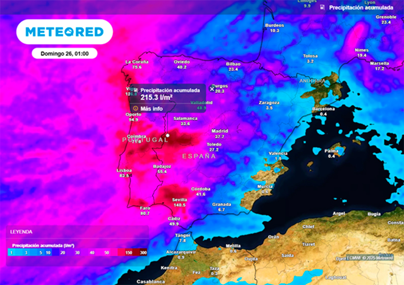 Un río atmosférico dejará acumulados de más 150 l/m² y ríos desbordados, según Meteored 