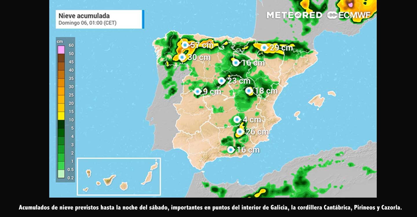 La borrasca Dora dejará un puente de la Constitución repleto de nieve