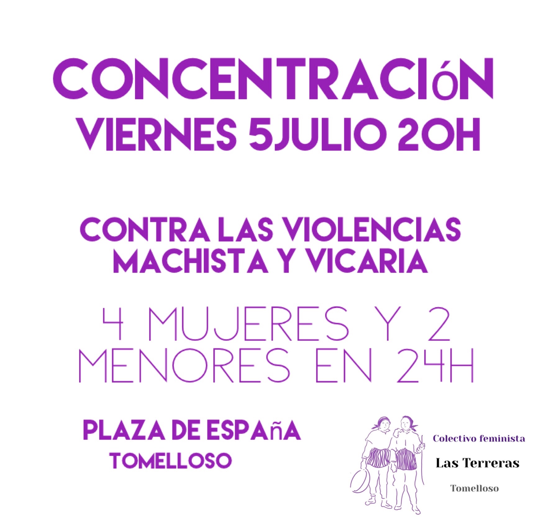 El colectivo feminista Las Terreras de Tomelloso se concentrará en la Plaza de España para condenar las violencias machista y vicaria