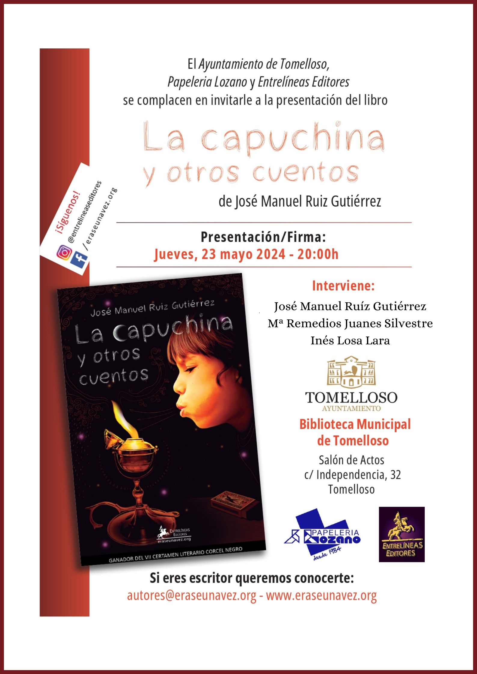 El 23 de mayo se presenta en Tomelloso “La Capuchina y otros cuentos”, de José Manuel Ruiz Gutiérrez