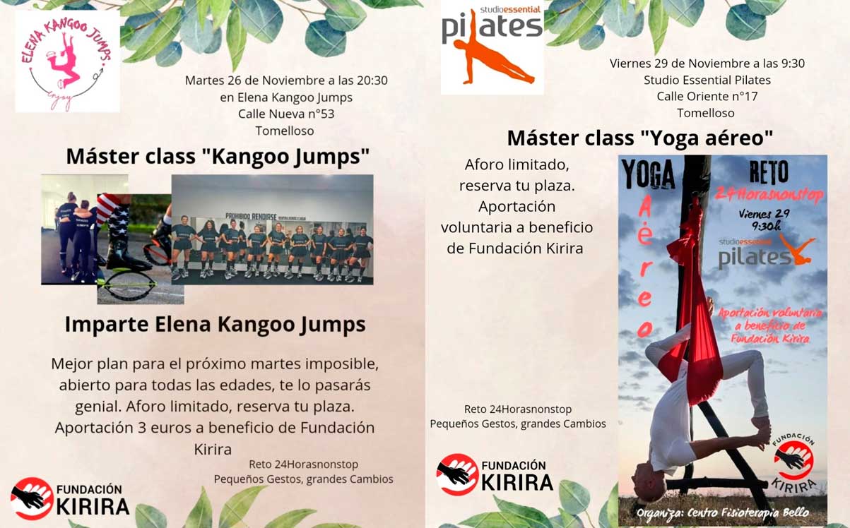 Fisioterapia Belló anuncia dos nuevas actividades de su reto solidario: “Máster class de Yoga aéreo y de Kangoo Jumps”