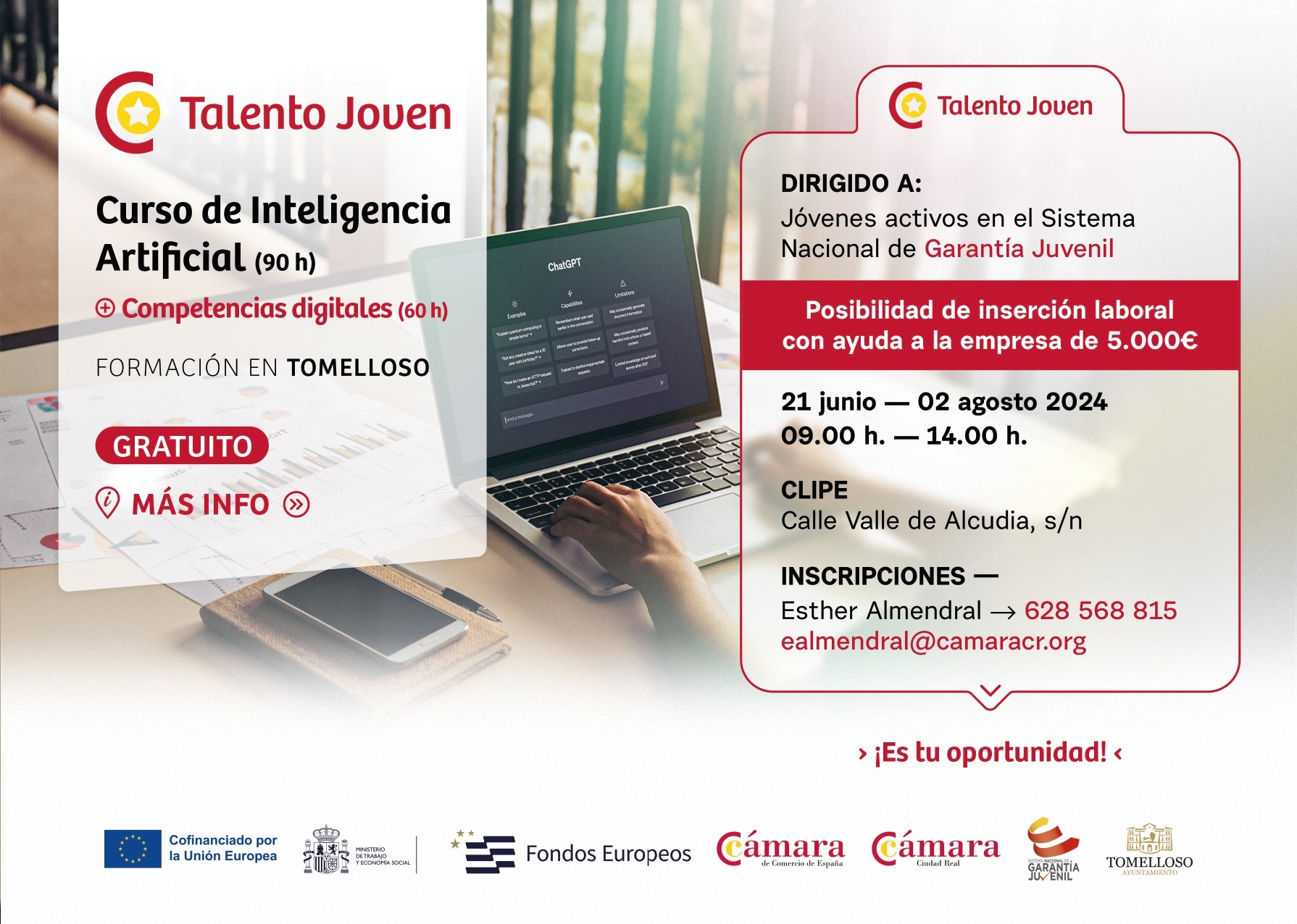 Tomelloso acogerá un curso de Inteligencia Artificial dirigido a jóvenes activos en el Sistema Nacional de Garantía juvenil y con posibilidad de inserción laboral