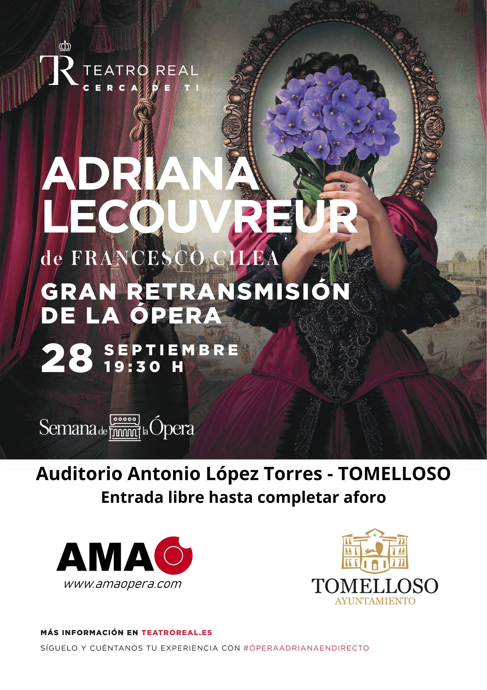 Tomelloso se sumará a la Semana de la Ópera con la retransmisión en directo y en streaming de la obra ‘Adriana Lecouvreur’